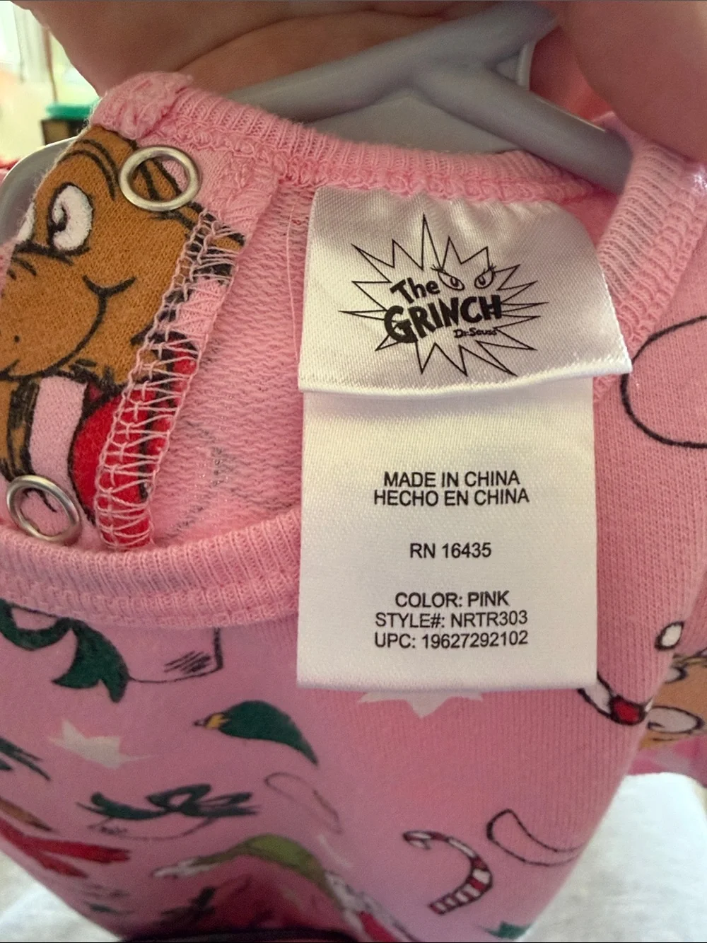 Pink Holiday Grinch Character onesie